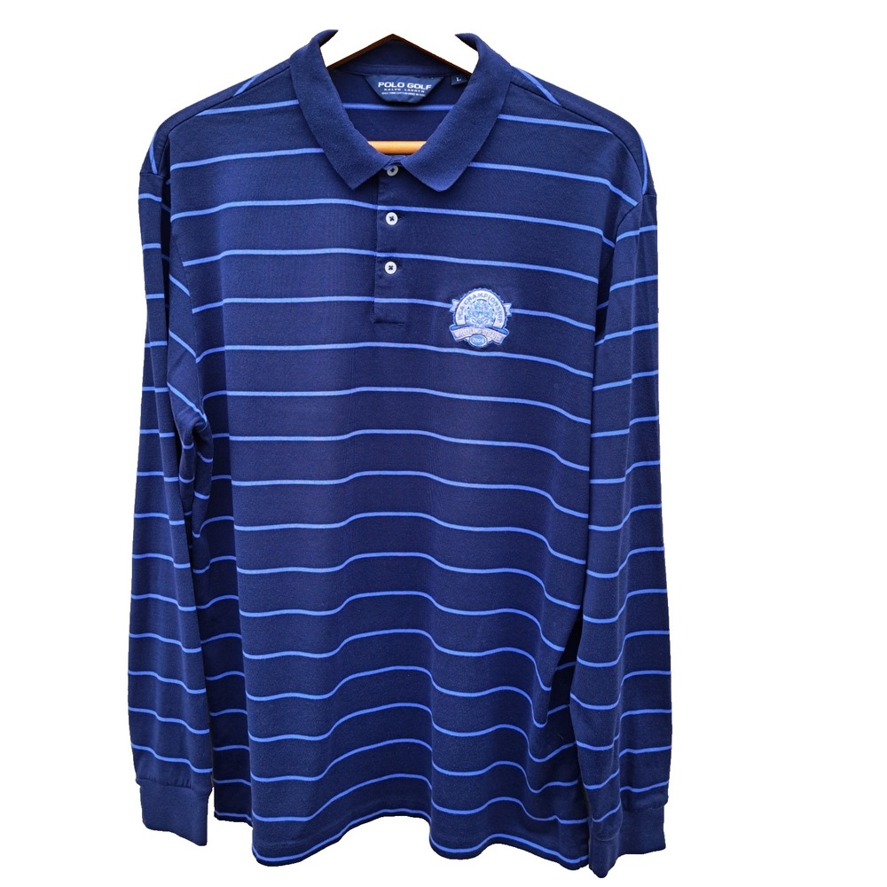 Ralph Lauren Mens Polo Golf Shirt Long Sleeve Striped Blue Size Large Classic